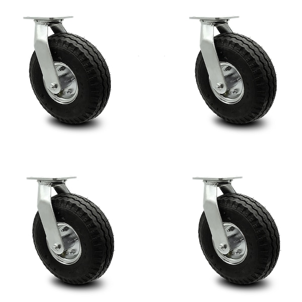 10 Inch Black Pneumatic Wheel Swivel Casters with Bolt Swivel Locks Set SCC